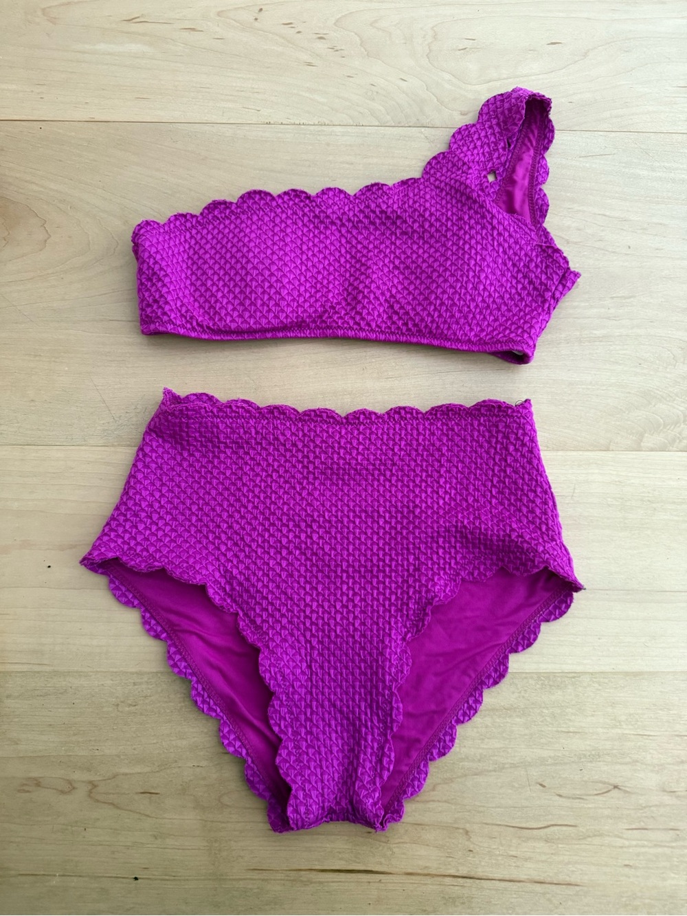 One-Shoulder High-Waist Bikini Set in Magenta